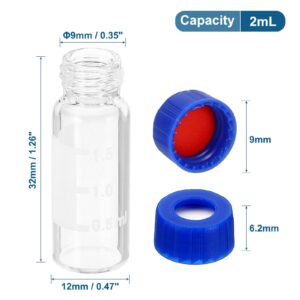 PATIKIL 2ml Autosampler Vial, 100 Pack HPLC/GC Vials 9-425 Lab Clear Vials Sample Vial Screw Cap Writing Patch Red PTFE & White Silicone Septa for LC Stamper