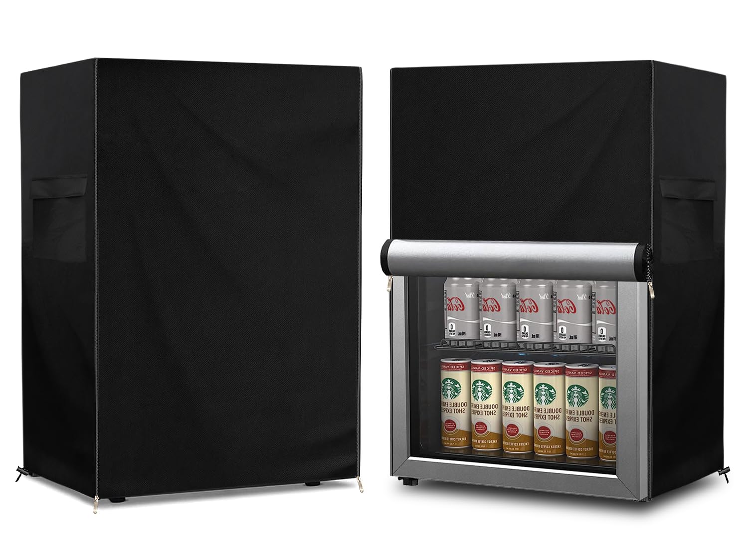 Dalema Outdoor Refrigerator Cover,600D Heavy Duty 100% Waterproof Upright Freezer Cover,Outside Stand Up Fridge Covers.Front Can Be Rolled-Up by Zippers.(Black,20" W x 20" D x 33" H)