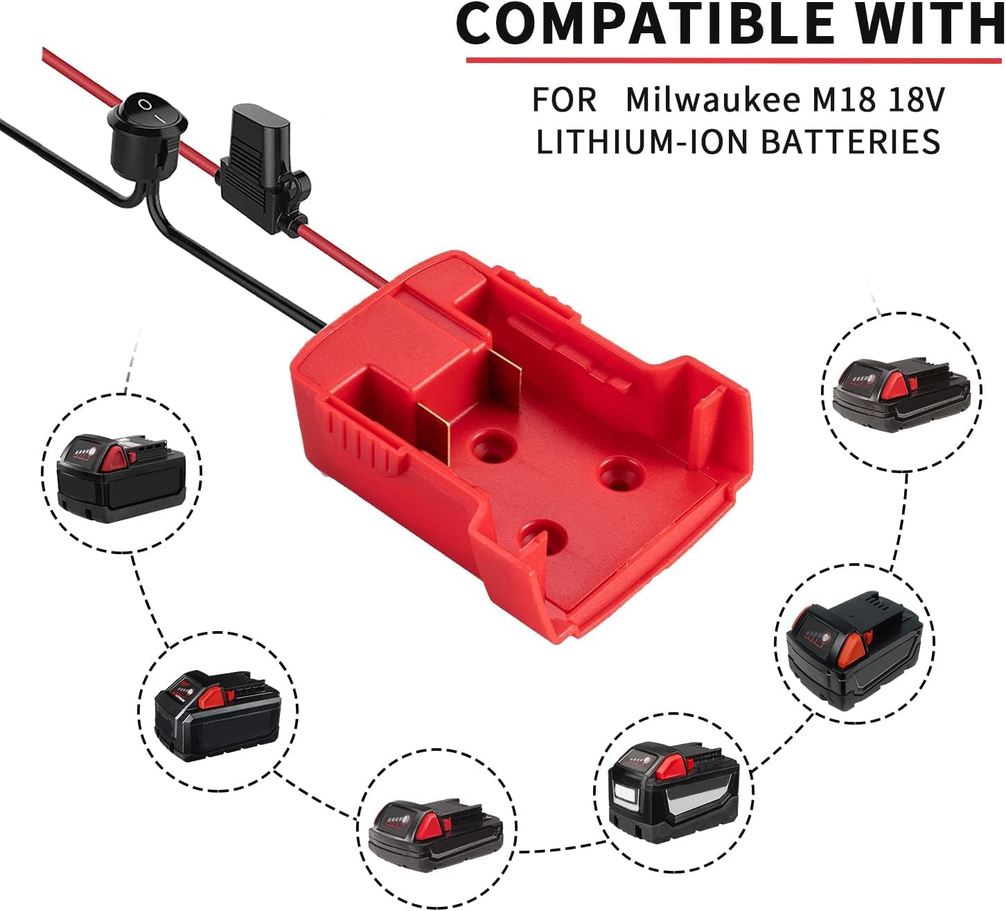 Power Wheel Adapter Set for Milwaukee 18V Battery with 14AWG Wire for Robotics, Work Lights, RC Trucks, and RC Toys