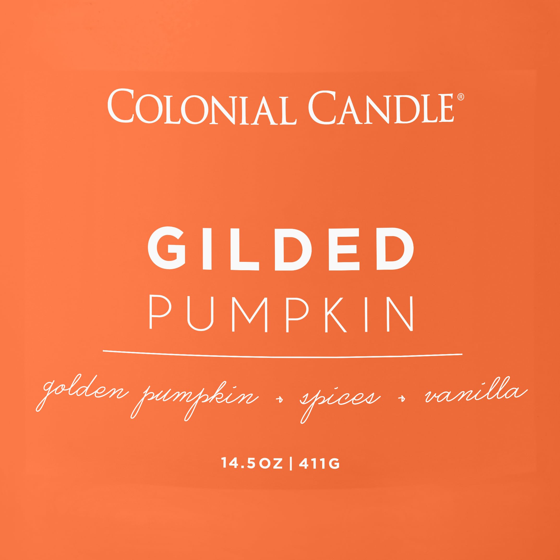 Colonial Candle Gilded Pumpkin Scented Jar Candle, Pop of Color Collection, 3 Wick, Orange, 14.5 oz - Up to 60 Hours Burn