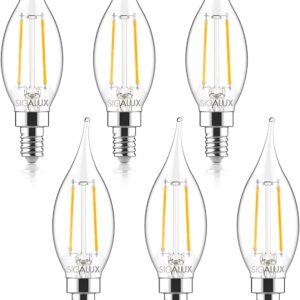 Sigalux Candelabra LED Light Bulbs Dimmable, E12 40 Watt Chandelier Light Bulbs, CA10 Flame Tip Candle Light Bulbs, 5000K Daylight, E12 LED Bulb for Chandeliers, Ceiling Fan, Pendant, 6 Pack