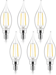 e12 candelabra led light bulbs dimmable 60w equivalent led chandelier light bulbs 4.5w soft white 2700k 500lm ca10 flame tip vintage led filament candle bulb with decorative candelabra base, 6 packs