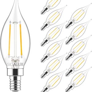 Sigalux E12 LED Bulb Candelabra Base 60 watt LED Chandelier Light Bulbs Dimmable, Flame Tip Candelabra LED Bulbs, 4.5W, 500LM 5000K Daylight, CA10 Candle Light Bulbs, 12 Packs