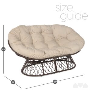 Milliard Double Papasan Chair Loveseat with Beige Cushion and Brown Frame for Indoor and Outdoor Use