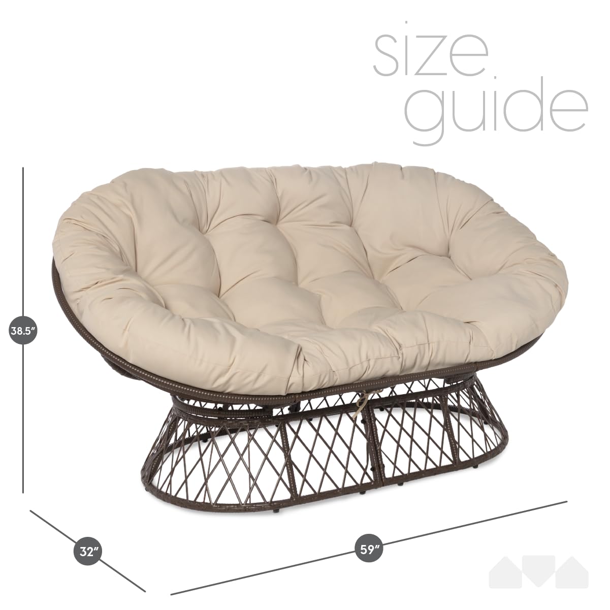 Milliard Double Papasan Chair Loveseat with Beige Cushion and Brown Frame for Indoor and Outdoor Use