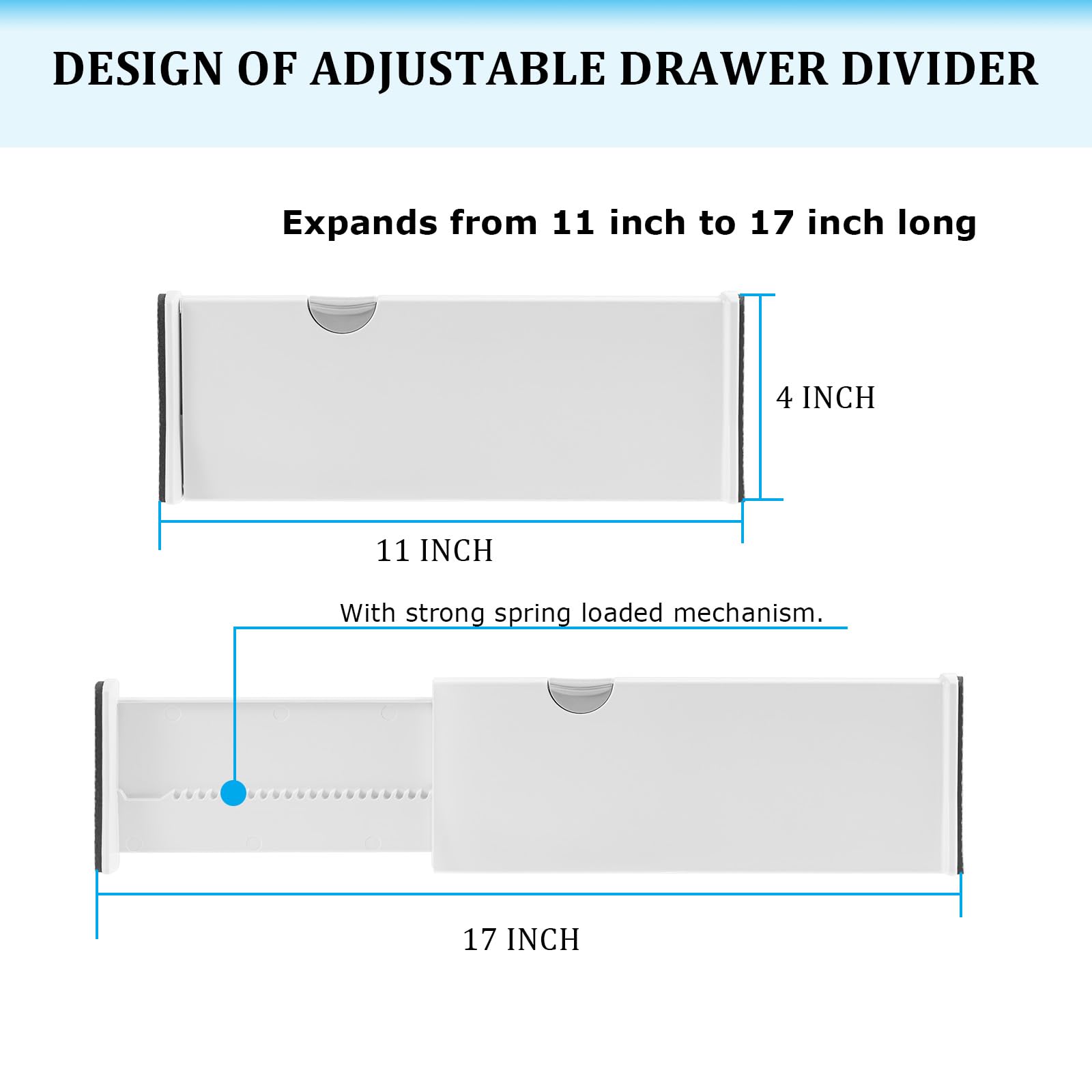 AYAYGD 4 Pack Adjustable Drawer Dividers, 4" High Plastic Drawer Dividers, 11-17" Dresser Drawer Divider for Bedroom, Closet, Kitchen, Baby Drawer, Office Organizer