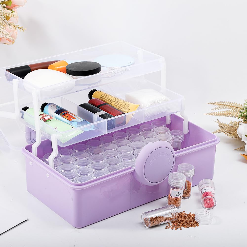 YBUTVY 11'' Three-Layer Multipurpose Organizer Storage Box/Tool Box, with 57 Grids beads Storage Box and Portable Handled Storage Case for Art Craft and Cosmetic