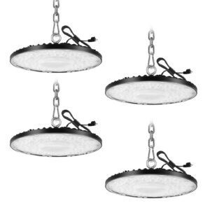 probapro 4pack ufo led high bay lights 300w, 30000lm high bay led shop lights, 6500k daylight ufo high bay light with 1.5m us plug, etl listed high bay led light for commercial, warehouse, workshop