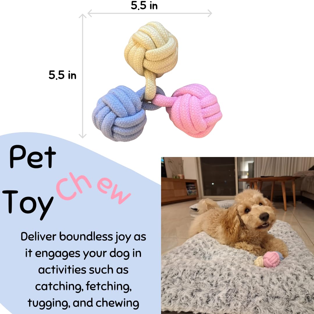 PE-TEL CREATIVITY Dog Rope Toy | Dental Cotton Rope Ball Chew for Puppies/Small/Medium Dogs - Twisted Fun with Colorful Teething Play | Energize Your Dog to Keep Them Busy | Long Lasting