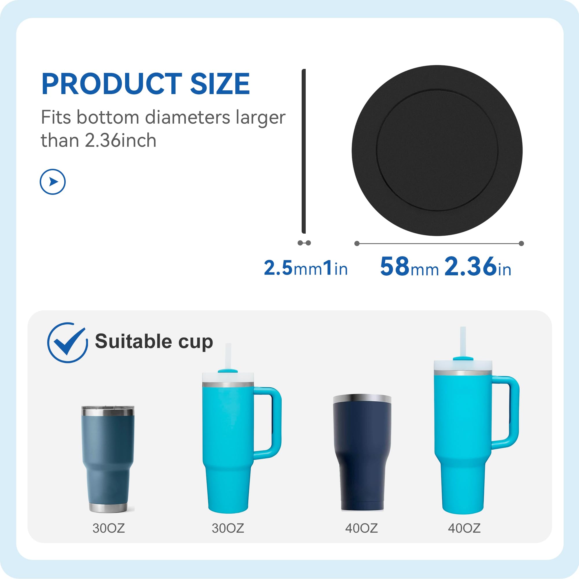 Prurex Silicone Bottoms Fit for 30/40 oz Tumbler, Protective Anti-Slip Rubber Bottom Cup Bottom Protectors for Stanley Cup(6 Pack 2.28" 58mm)