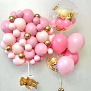 Pink and Gold Confetti Balloons Set, 50pcs 12 inch Light Pink Baby Pink White Gold Party Balloons with Ribbons for Girl Birthday Wedding Baby Shower Bridal Shower Graduation Party Decoration