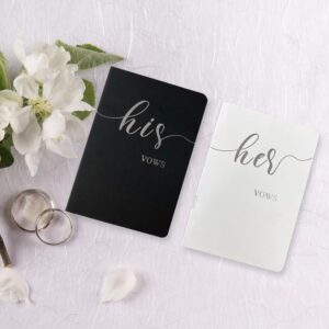 HANVOWS Vow Books His and Hers,Wedding Vow Books with Silver Foil Lettering,5.9"x3.9" Black and White Book Bride and Groom Booklet Notebook for Wedding Ceremony,Engagement Wedding Essentials Gift