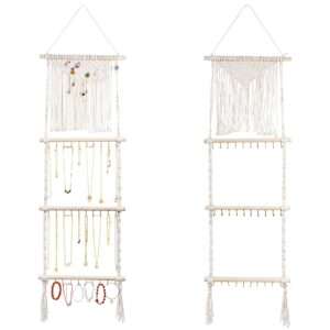 teniinet hanging jewelry organizer, boho macrame necklace hanger wall mounted with 30 hooks,door hanging jewelry holder with tassel for necklaces display organizer(necklace holder)