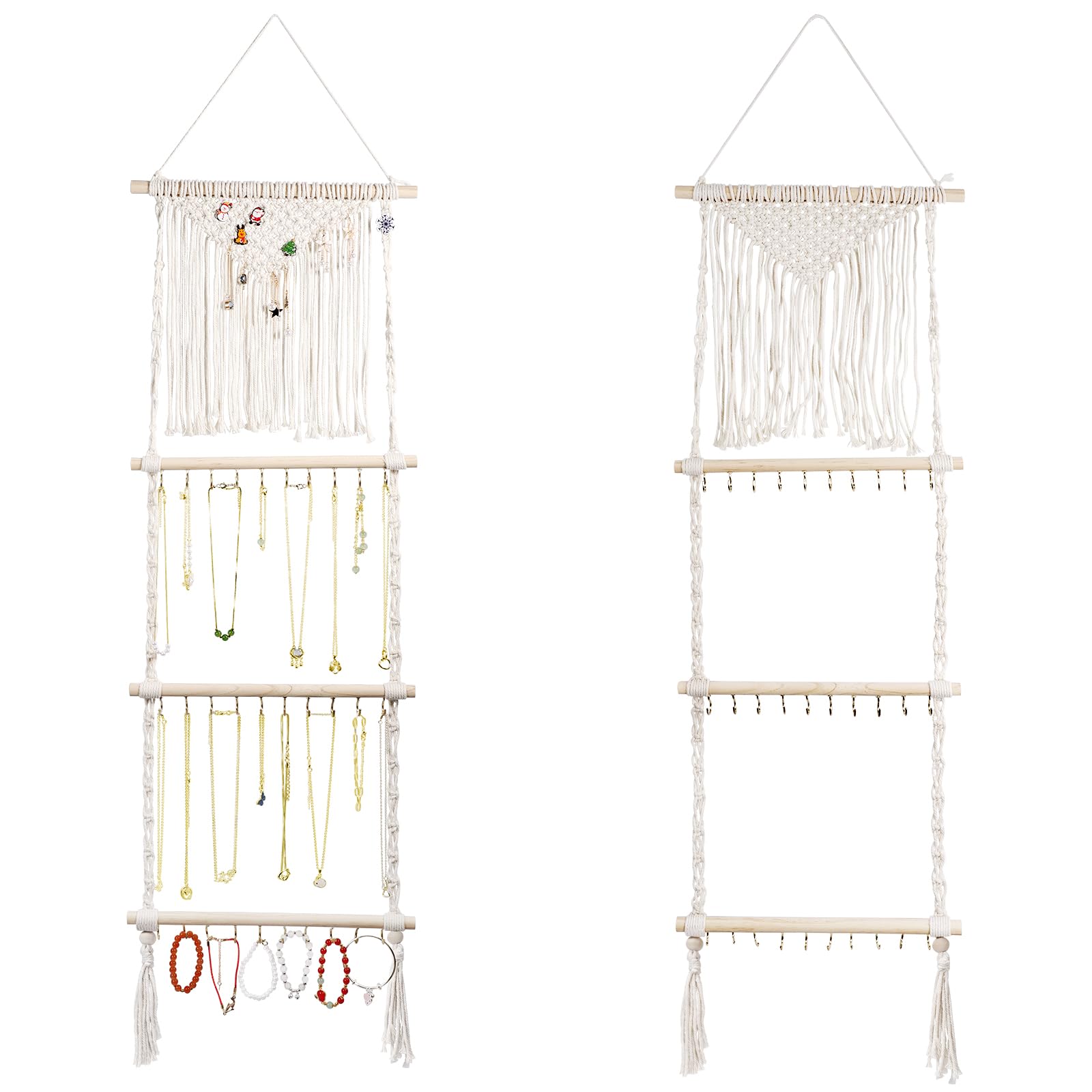 Teniinet Hanging Jewelry Organizer, Boho Macrame Necklace Hanger Wall Mounted with 30 Hooks,Door Hanging Jewelry Holder with Tassel for Necklaces Display Organizer(Necklace Holder)