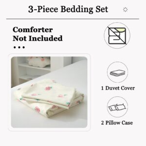 DREAMINGO Cute Strawberry Duvet Cover Full Cotton Girls Strawberry Bedding Set Kawaii Room Decor Lightweight Cute Bedding Comforter Cover with Zipper Ties Kids Teens Cute Aesthetic Bed Set Full