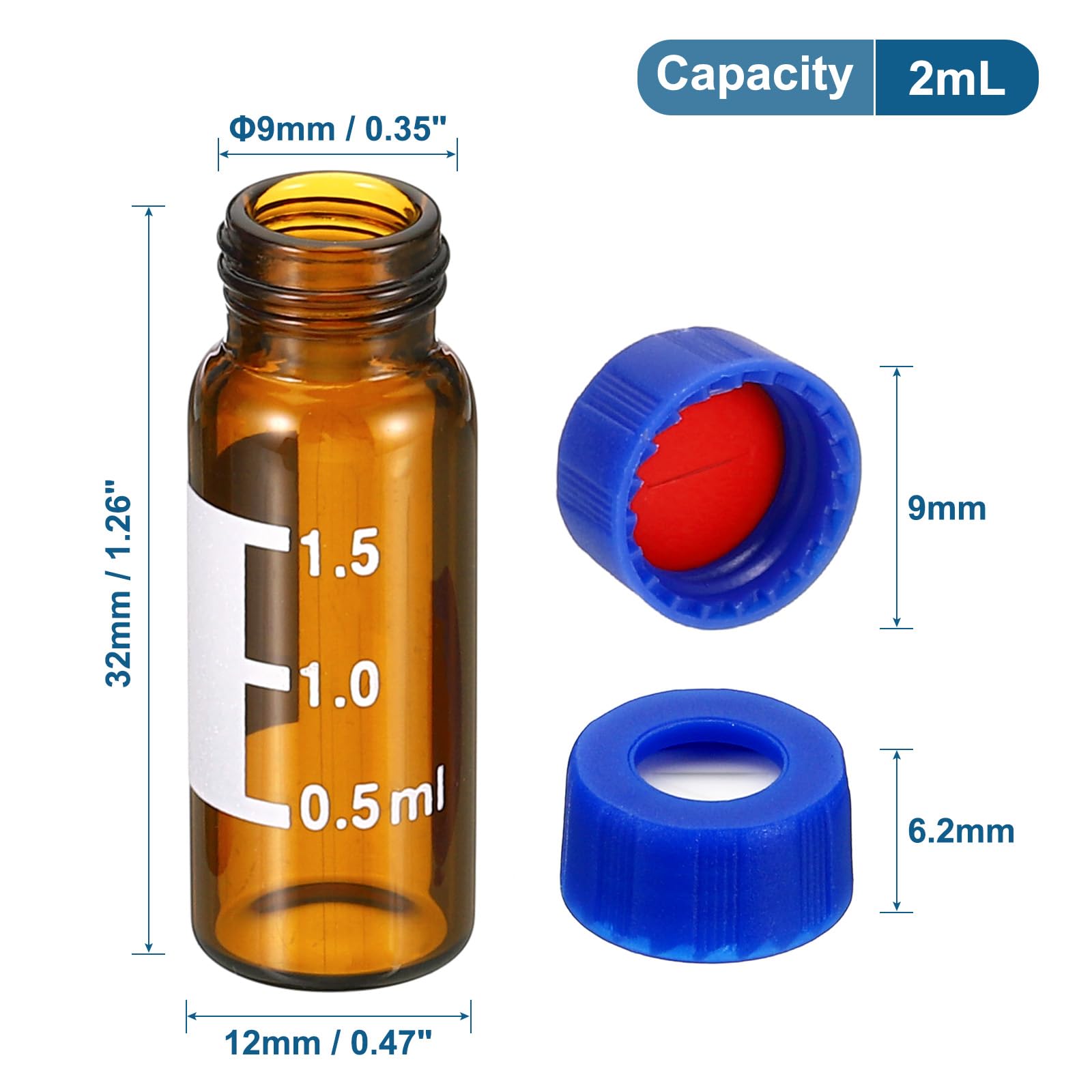 PATIKIL 2ml Autosampler Vial, 1000 Pack Pre-Slit Septa HPLC/GC Vials 9-425 Lab Amber Vials Sample Vial Screw Cap Writing Patch PTFE & Silicone for LC Stamper