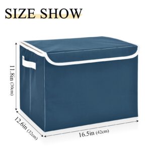 JUNZAN Navy Blue Storage Bins with Lids Collapsible Clothes Toys Storage Box with Handle Closet Organizer Home Decor Office Basket