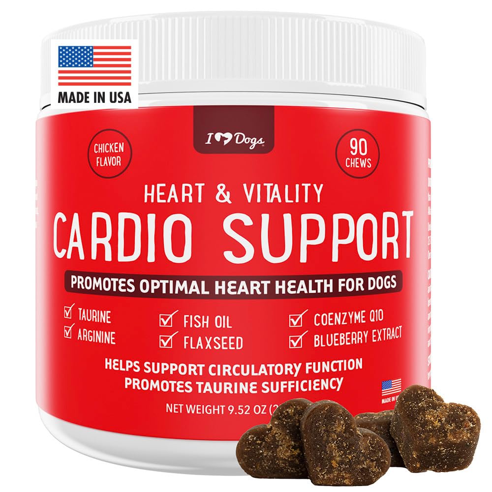 iHeartDogs Heart & Vitality Cardio Support for Dogs - Dog Heart Health Supplement with Anchovy Oil, Taurine, Flaxseed, Arginine, Blueberry Extract, Coenzyme Q10