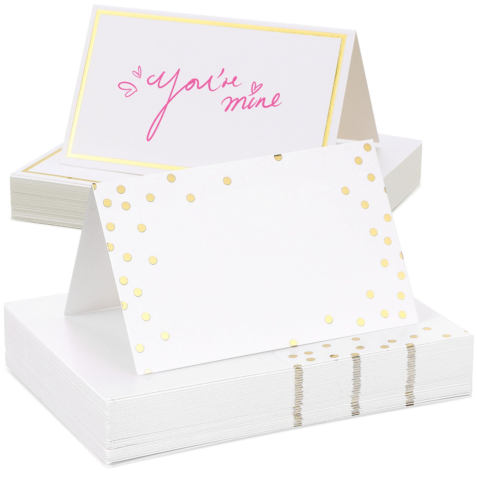 HOMSFOU 100pcs Place Cards, Wedding Name Cards Tent Place Cards with Gold Foil Border for Table Setting Weddings Banquets