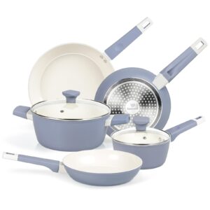 pots and pans set nonstick,7 piece cookware set with handle,ceramic nonstick frying pan & saucepan & stockpot,dishwasher/oven safe,pfas/pfoa free(blue grey)