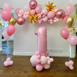 Pink and Gold Confetti Balloons Set, 50pcs 12 inch Light Pink Baby Pink White Gold Party Balloons with Ribbons for Girl Birthday Wedding Baby Shower Bridal Shower Graduation Party Decoration