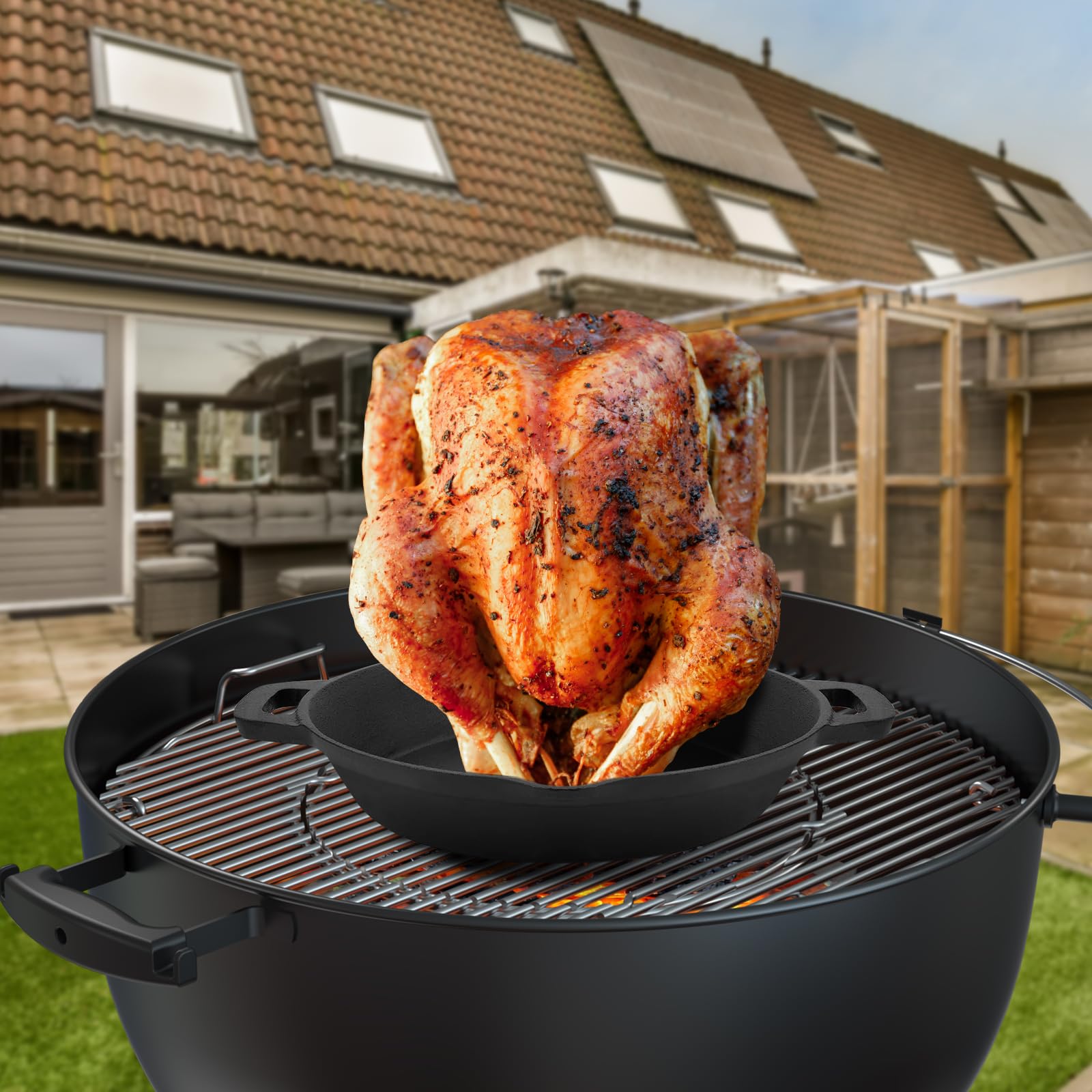 Thanksgiving Cast Iron Chicken Roaster Beer Can Chicken Roasting Pan, Beer Can Chicken Holder Chicken Stand for Most Grills and Oven, Turkey Roasting Pan for Thanksgiving Christmas Roast Chicken