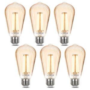 sigalux edison bulbs, e26 led bulb 60 watt dimmable vintage light bulbs, led filament amber light bulb with 90 cri, st19 antique old fashioned retro light bulb 2700k soft white, 9w, 700lm, 6 pack