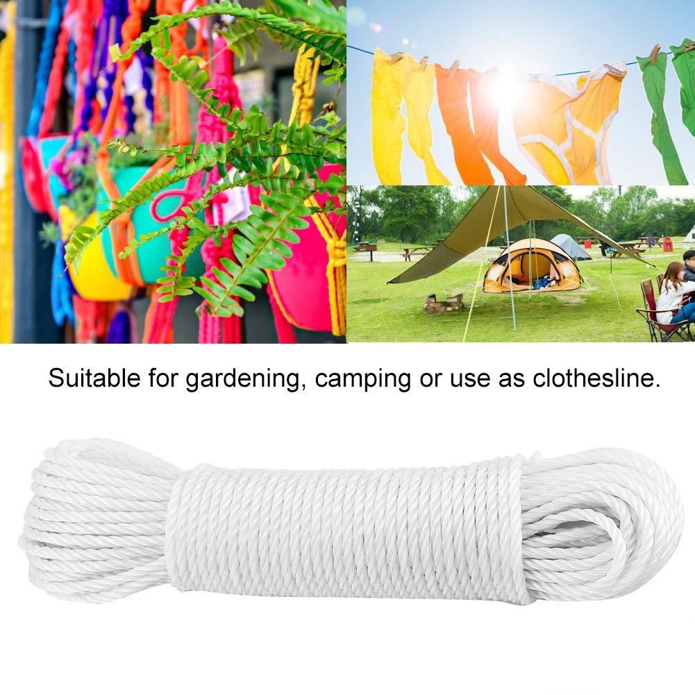 Clotheslines, 65.6 Ft Clothesline Long Clothes Line, Nylon Clothesline Rope Laundry Line Rope Craft Drying Rope for Camping Travel Home Use DIY Rope Laundry Line Dryer Rope (White)