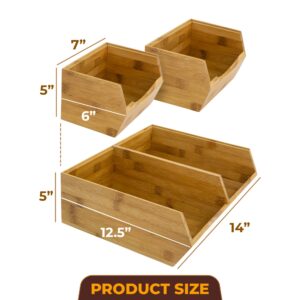 HOMESTEAD Bamboo Pantry Storage Bins - Stackable Baskets , Potato and Onion Storage, Wood Storage Bins for Pantry Baskets Organization and Storage, Set 3 Pieces