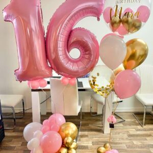 Pink and Gold Confetti Balloons Set, 50pcs 12 inch Light Pink Baby Pink White Gold Party Balloons with Ribbons for Girl Birthday Wedding Baby Shower Bridal Shower Graduation Party Decoration