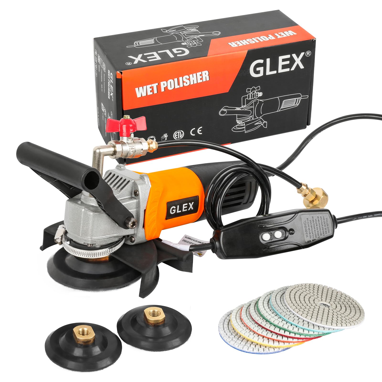 GLEX 800W/4"-GFCI Leakage Protection Professional Wet Polishing Machine for Granite，Marble Tile Stone and Concrete Countertops Marble Water Polishing Machine Stone Polishing Machine Dry Polishing Mach