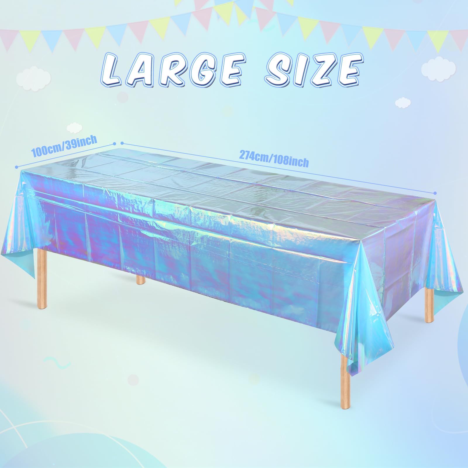 6 Pack Iridescent Blue Plastic Tablecloth, Shiny Blue Disposable Laser Rectangle Table Covers, Blue Holographic Foil Tablecloth Party Decorations for Birthday Bridal Wedding Christmas, 40 x 108 Inch