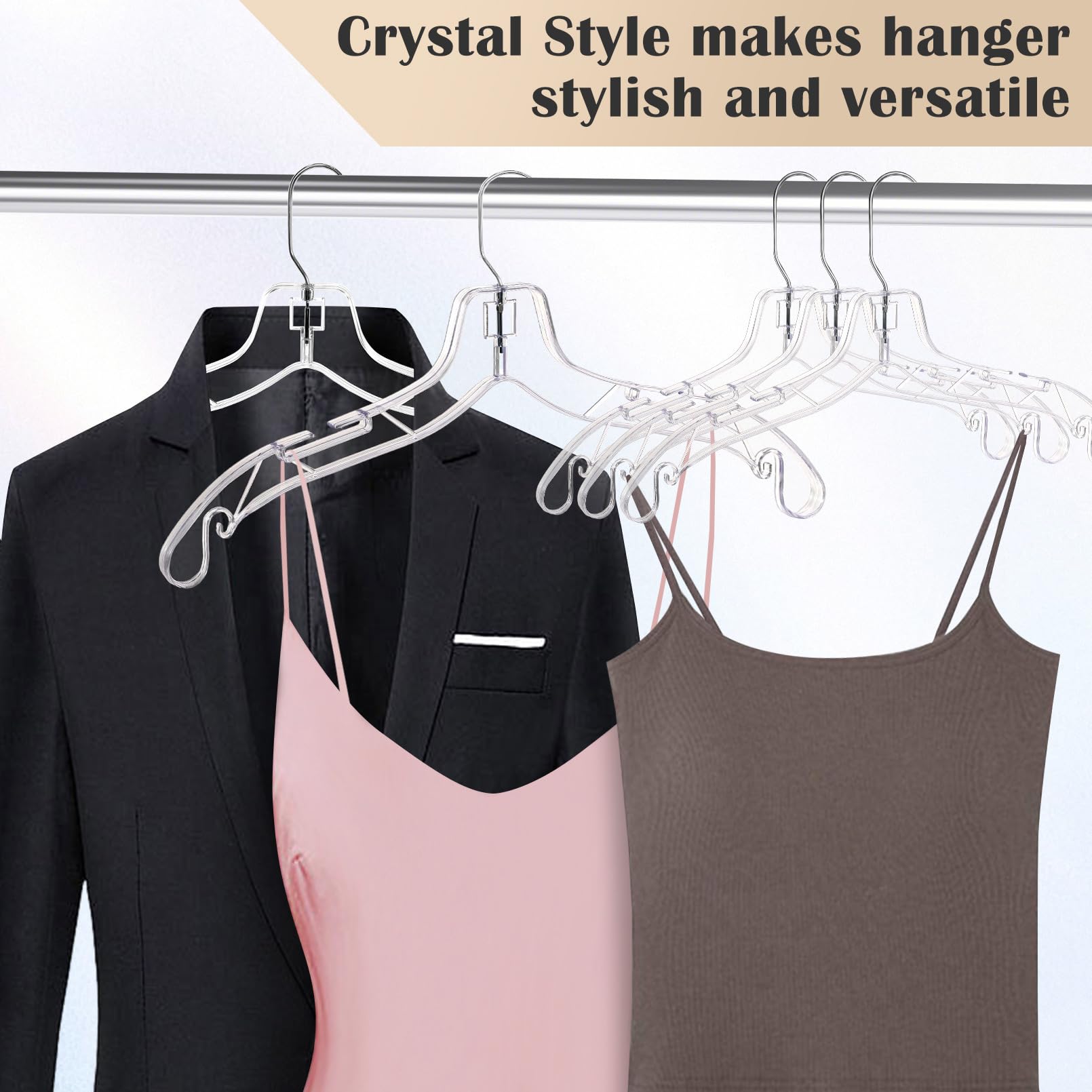 Vyndicca 12 Pack Clear Plastic Hangers,Shirt Hanger Clear Hangers with 360 Swivel Metal Hook,Heavy Duty Dress Hangers Coat Hangers for Clothes Shirts Dresses,16.7 Inch