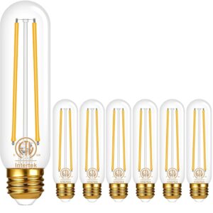 hansang E26 Edison LED Bulb, 40W Equivalent, 3000K Warm White Dimmable Tubular T10 LED Bulb, E26 Base Light Bulbs for Chandelier, Decorative Light Bulbs with Clear Glass, 120V, CRI85+, 400LM, 6 Pack