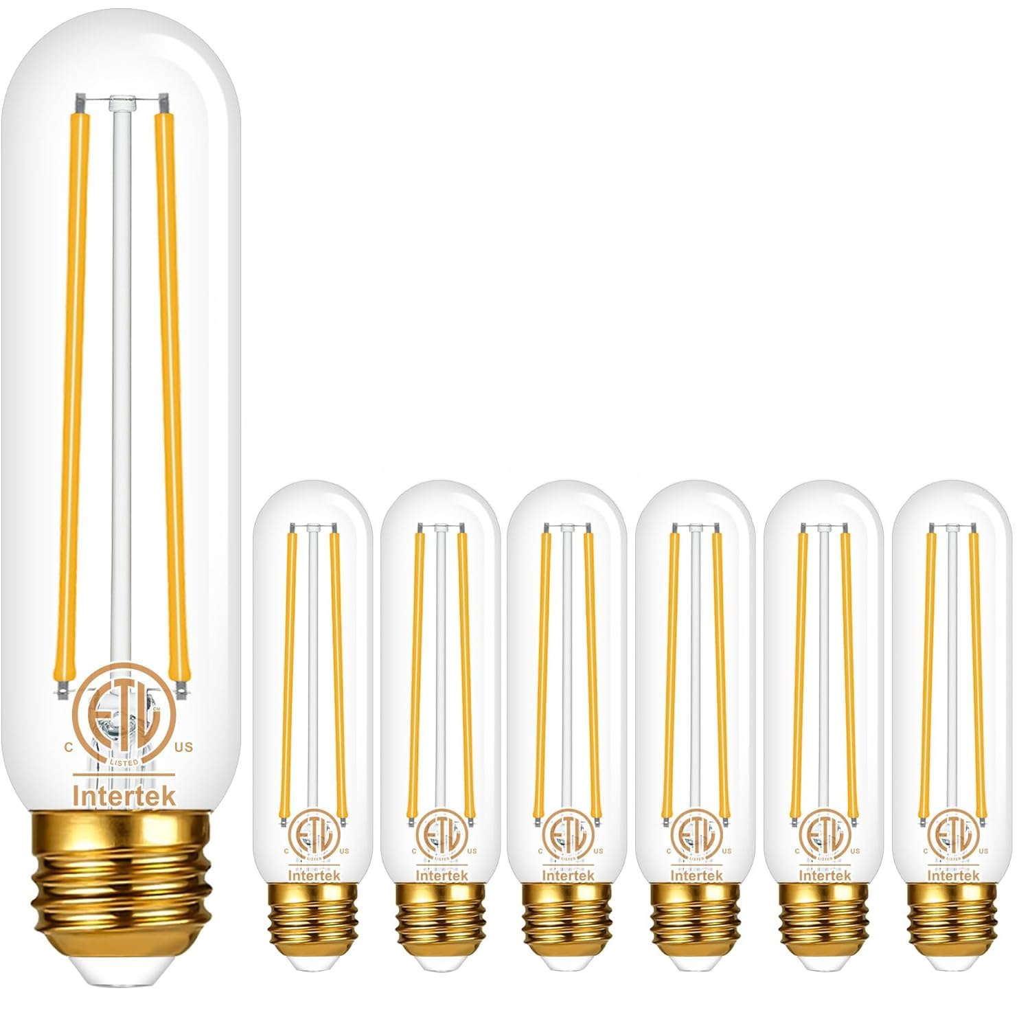 hansang E26 Edison LED Bulb, 40W Equivalent, 3000K Warm White Dimmable Tubular T10 LED Bulb, E26 Base Light Bulbs for Chandelier, Decorative Light Bulbs with Clear Glass, 120V, CRI85+, 400LM, 6 Pack