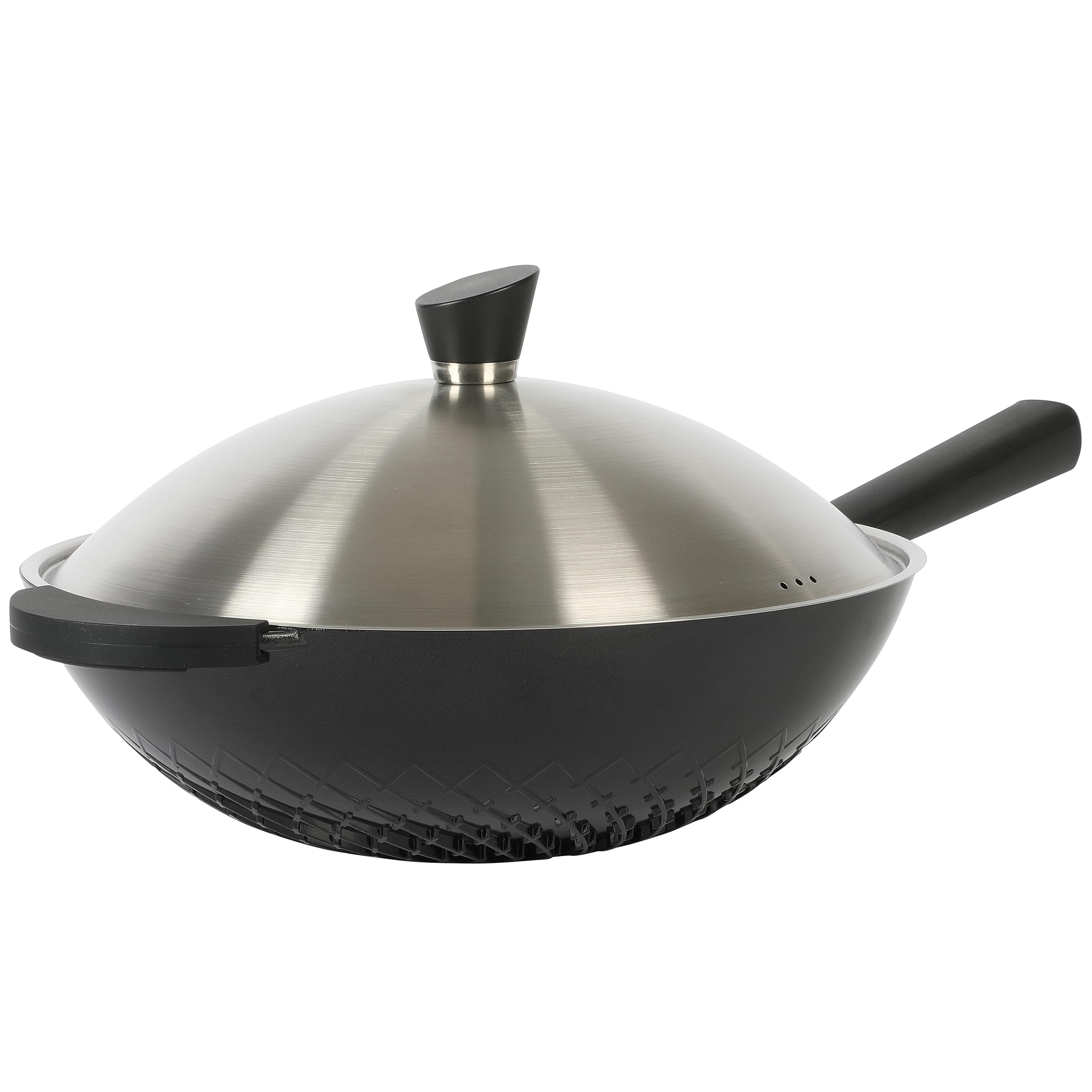 Kenmore Eugene 13 Inch Cast Aluminum Wok W/Lid - Matte Black