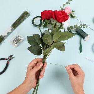 NESCCI Floral Arrangement Kit with Green Floral Tape and Wire,26 Gauge Floral Stem Wire,22 Gauge Floral Wire,Boutonniere Pin for Bouquet Stem Wrap Florist.