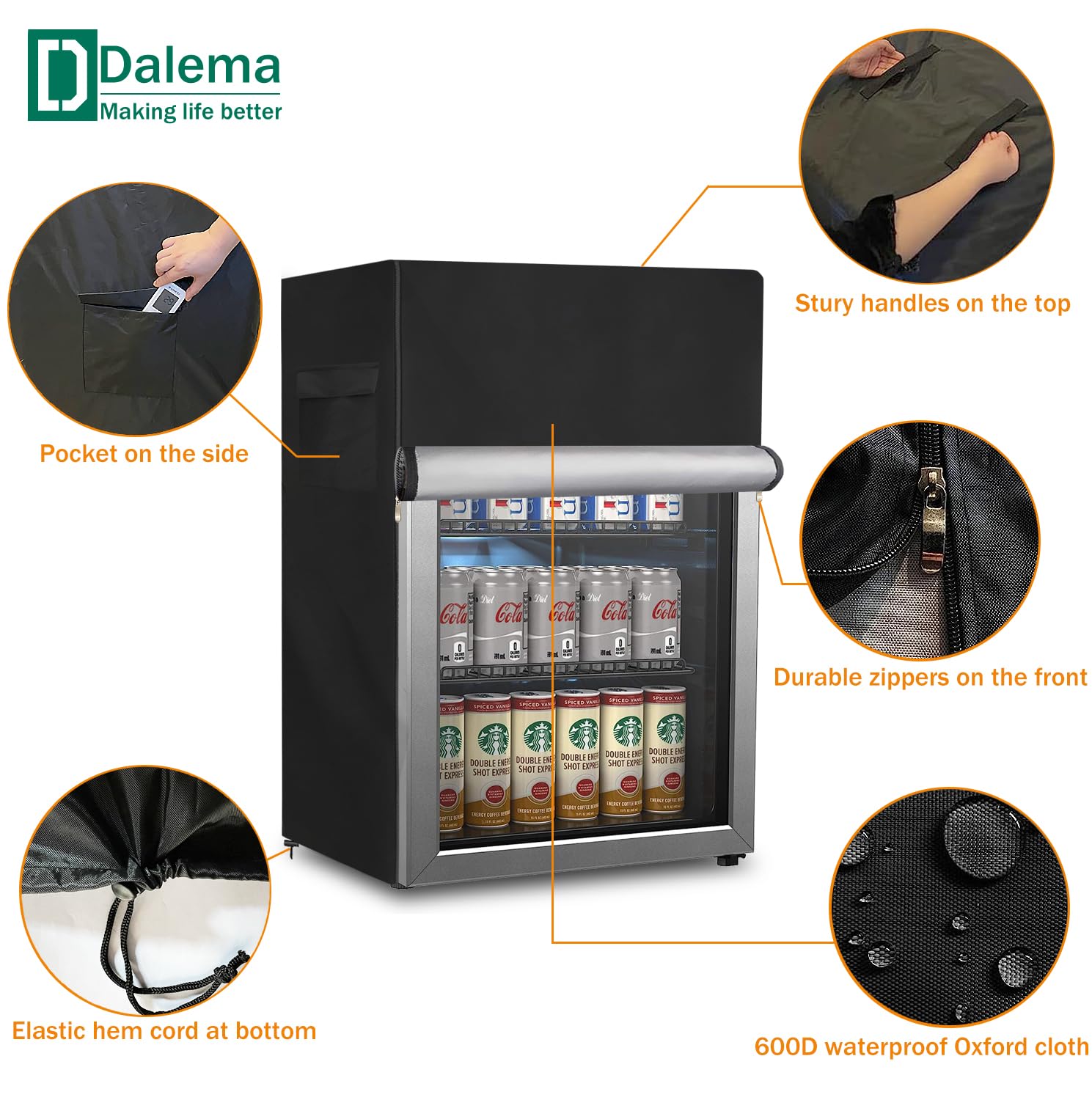 Dalema Outdoor Refrigerator Cover,600D Heavy Duty 100% Waterproof Upright Freezer Cover,Outside Stand Up Fridge Covers.Front Can Be Rolled-Up by Zippers.(Black,20" W x 20" D x 33" H)