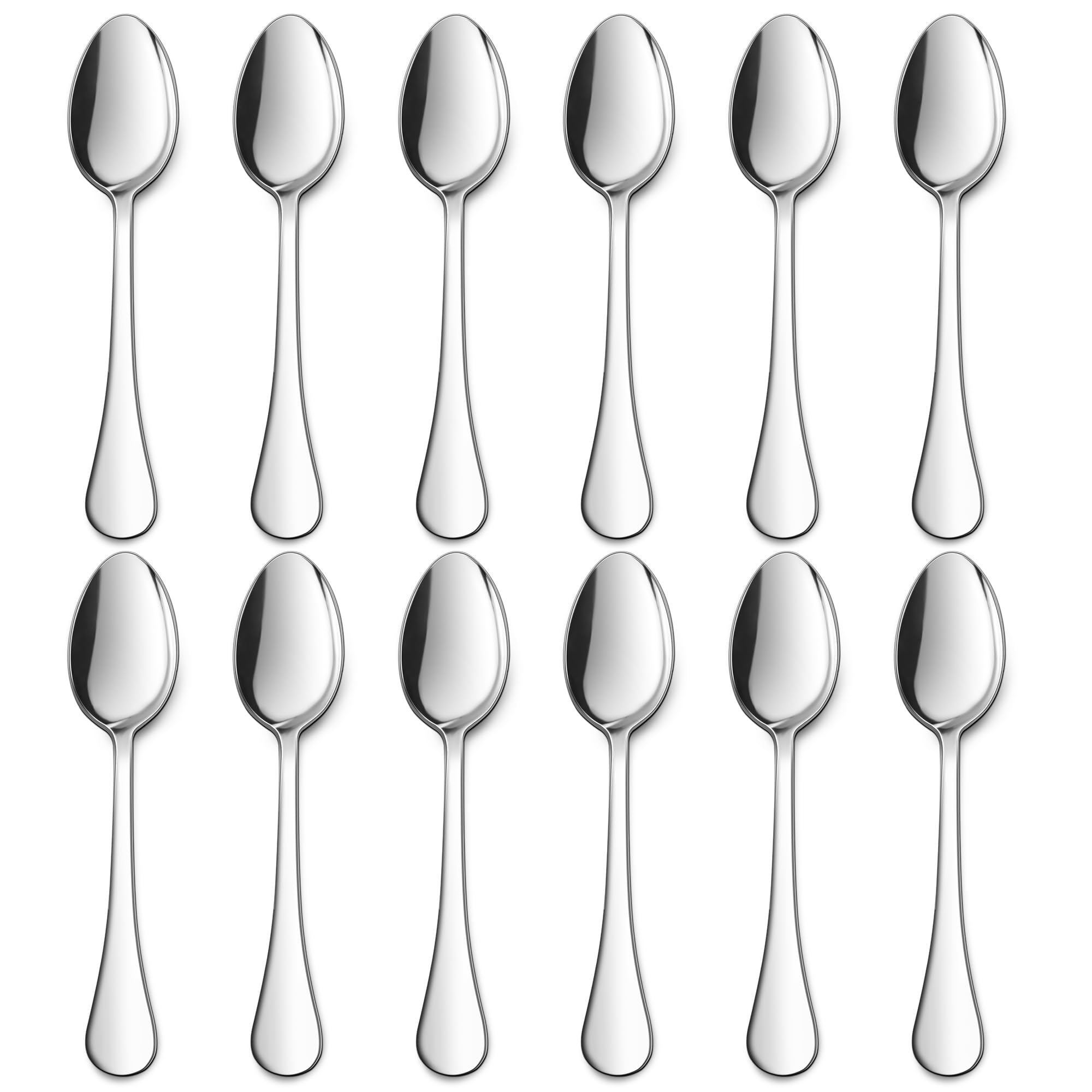 E-far Coffee Spoon Set of 12, 5 Inch 18/10 Stainless Steel Small Spoons Silverware Set for Espresso, Tea, Dessert, Mirror Finish & Round Handle, Dishwasher Safe