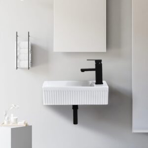 Hiomiestiy Bathroom Vessel Sink Wall Mount Sink White Wall Mounted Rectangular Bathroom Sink with Faucet and Drain White Porcelain Ceramic Washing Small Bathroom Vanity Sink