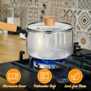 Uiifan 2 Sets Glass Pot for Cooking on Stove Kitchen Glass Cookware Clear Cooking Pot with Lid Handle and Pan Set 60oz Simmer Saucepan Resistant Safe for Pasta Noodle Soup Milk Baby Food (Classic)