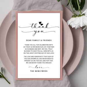 50 Thank You Placecards for Wedding, Wedding Thank You Place Setting Cards for Table Reception, Dinner Plates, Wedding Reception Thank You Cards, Heart Script,4 x 6 inch.