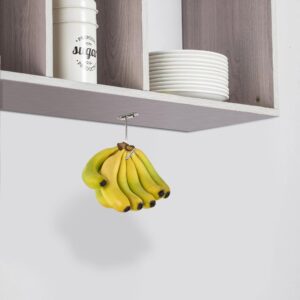 YQh Banana Hooks, Stainless Steel Hooks Under Cabinet Foldable for Banana or Other Lightweight Kitchen Items, Pre-Drilled Holes (Screws Available!), Keep Banana Fresh and Durable