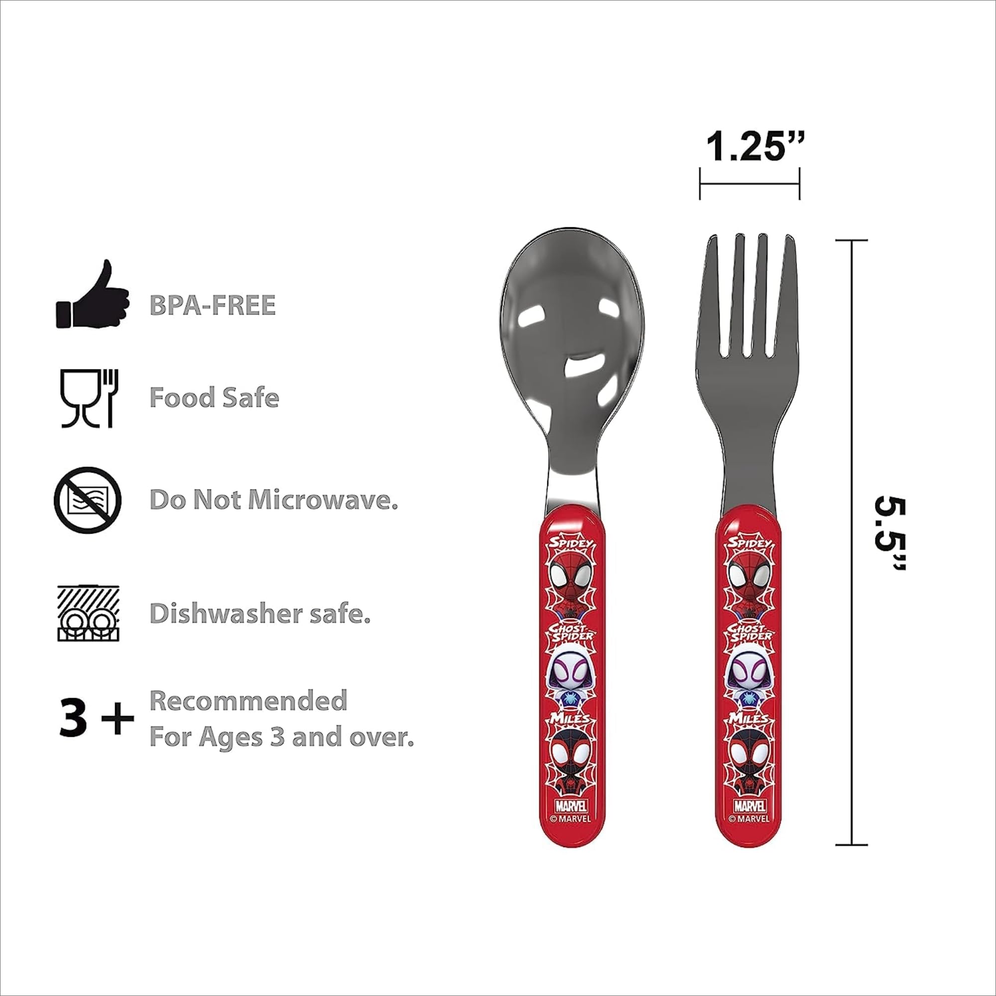 zak! Marvel Spidey and His Amazing Friends - 5-Piece Dinnerware Set - Pack of 2 - Includes Two Each: Water Bottle, 8-Inch Plate, 6-Inch Bowl, Fork & Spoon - Suitable for Kids Ages 3+