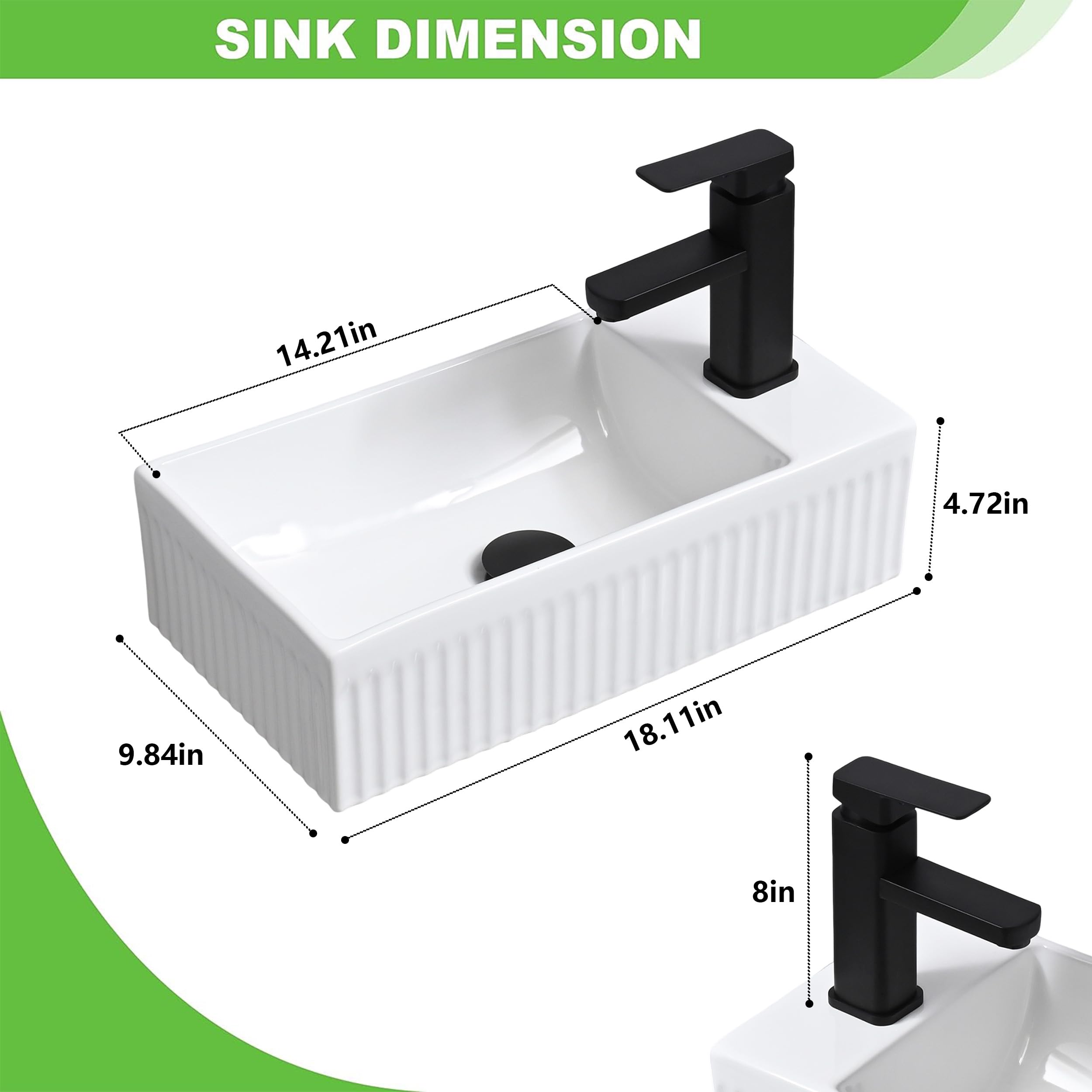 Hiomiestiy Bathroom Vessel Sink Wall Mount Sink White Wall Mounted Rectangular Bathroom Sink with Faucet and Drain White Porcelain Ceramic Washing Small Bathroom Vanity Sink