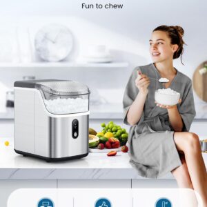 COWSAR Nugget Ice Makers Countertop, Soft Chewable Crushed Ice Maker Machine, Portable Pebble Ice Maker Countertop, 34Lbs/Day, Self-Cleaning, One-Button Operation Ice Machine for Home Kitchen Party