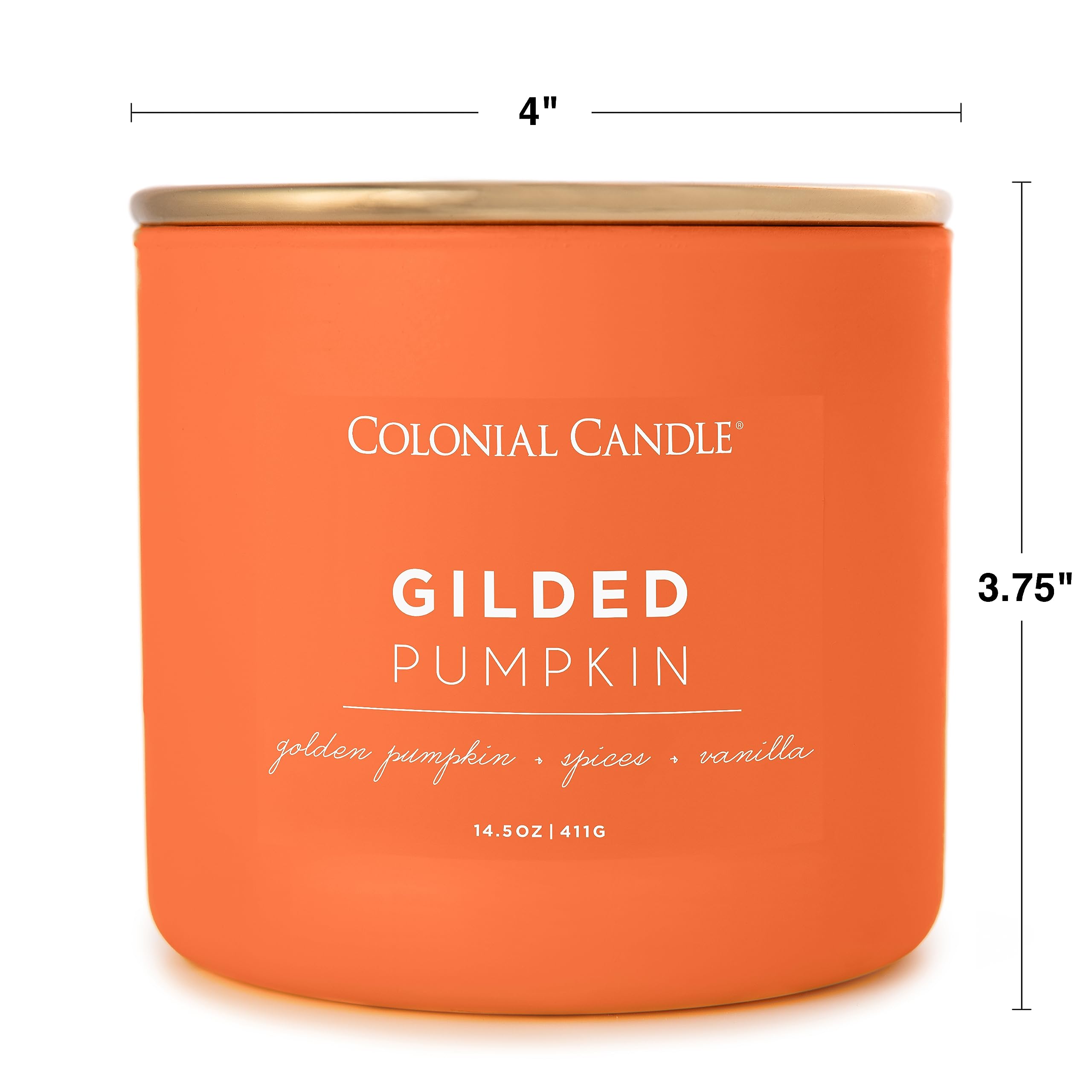 Colonial Candle Gilded Pumpkin Scented Jar Candle, Pop of Color Collection, 3 Wick, Orange, 14.5 oz - Up to 60 Hours Burn