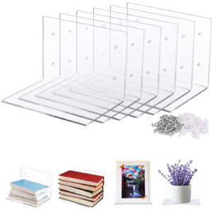 tenceur 6 pcs invisible floating bookshelf for wall, heavy duty wall mounted book organizer acrylic floating shelves holder for books storage bedroom living room home office (clear)