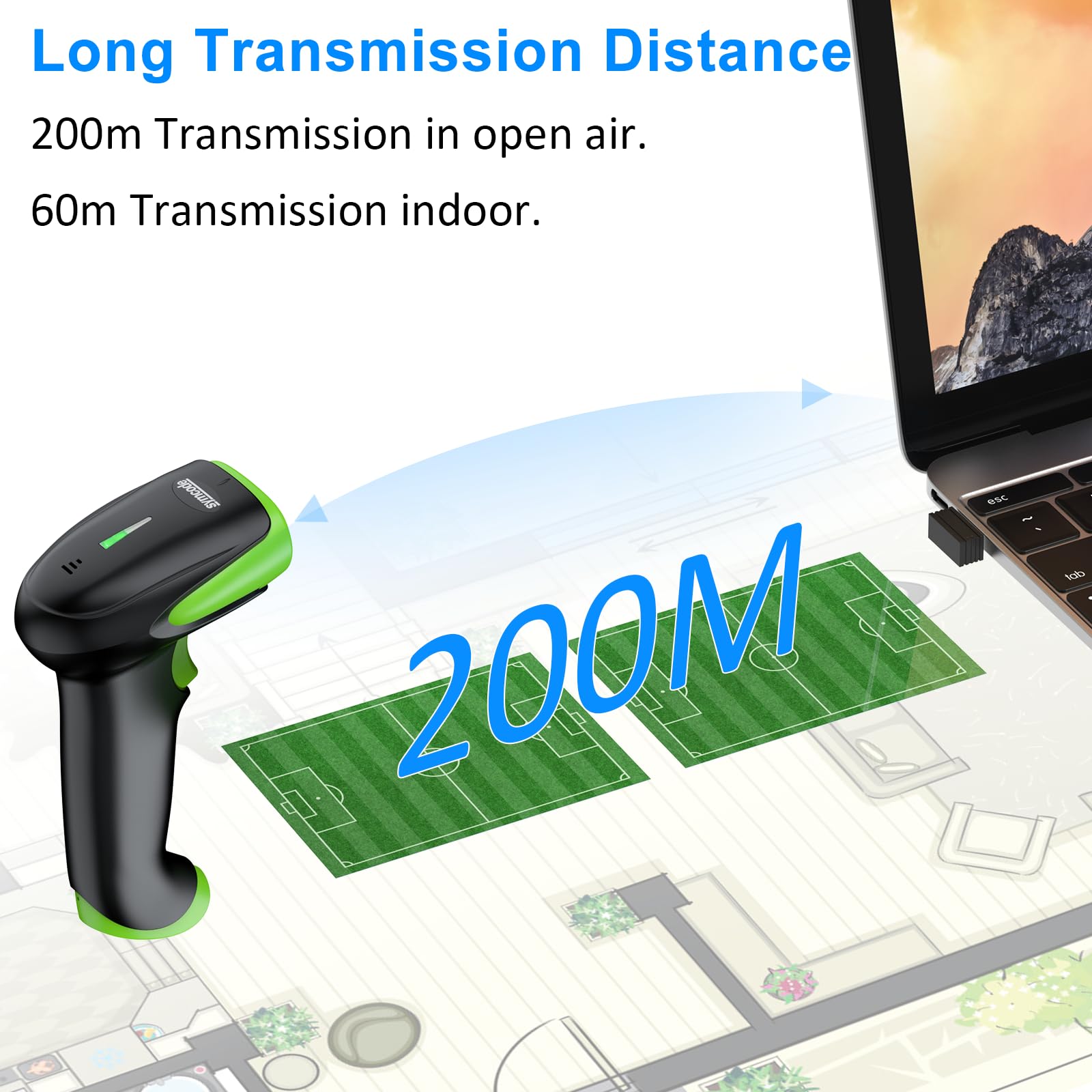 Symcode Wireless Bluetooth Barcode Scanner,Bluetooth & USB Wired & 2.4G Wireless Connection Ergonomics Handheld Barcode Scanner Reader, 2D 1D QR Code Automatic Fast Precise scanning Scanner