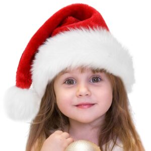 iioscre kids santa hat christmas hats for girls boys, unisex toddler plush xmas holiday hat,comfort velvet luxury santa claus hat, thicken classic child christmas party supplies for new year festive